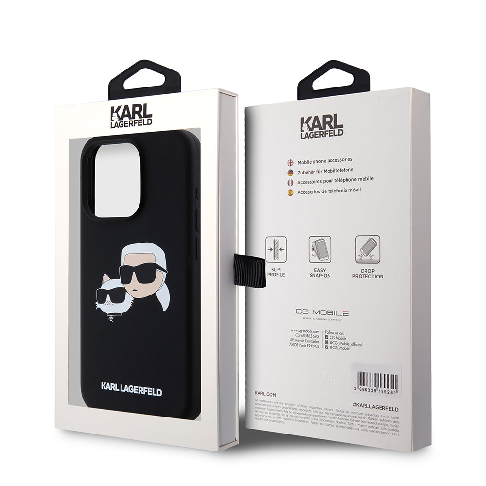 MagSafe cover til Apple iPhone 15 Pro, Karl Lagerfeld, Silicone Karl & Choupette's Heads, Sort