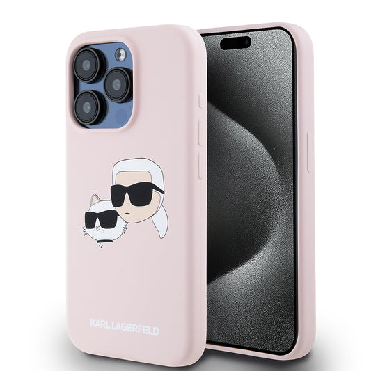 MagSafe cover til Apple iPhone 15 Pro, Karl Lagerfeld, Silicone Karl & Choupette's Heads, Pink