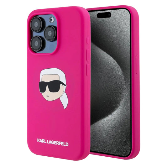 MagSafe cover til Apple iPhone 15 Pro, Karl Lagerfeld, Silicone Karl's Head, Fuchsia
