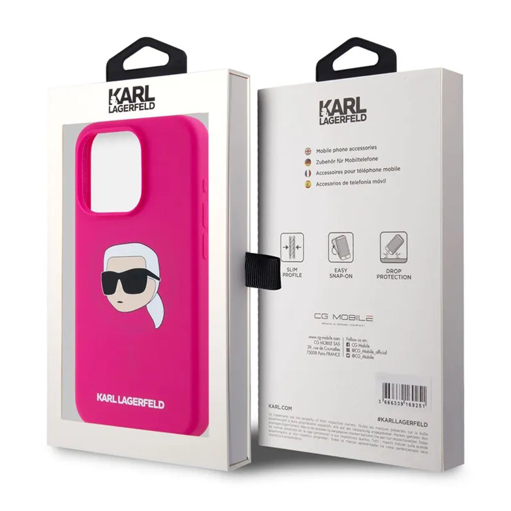 MagSafe cover til Apple iPhone 15 Pro, Karl Lagerfeld, Silicone Karl's Head, Fuchsia