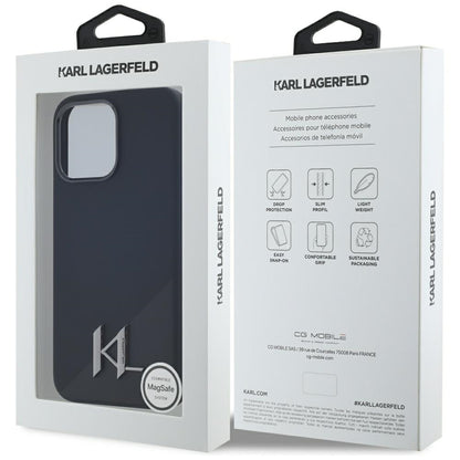 MagSafe Case for Apple iPhone 15 Pro, Karl Lagerfeld, Silicone Shadow Metal Initial, Black