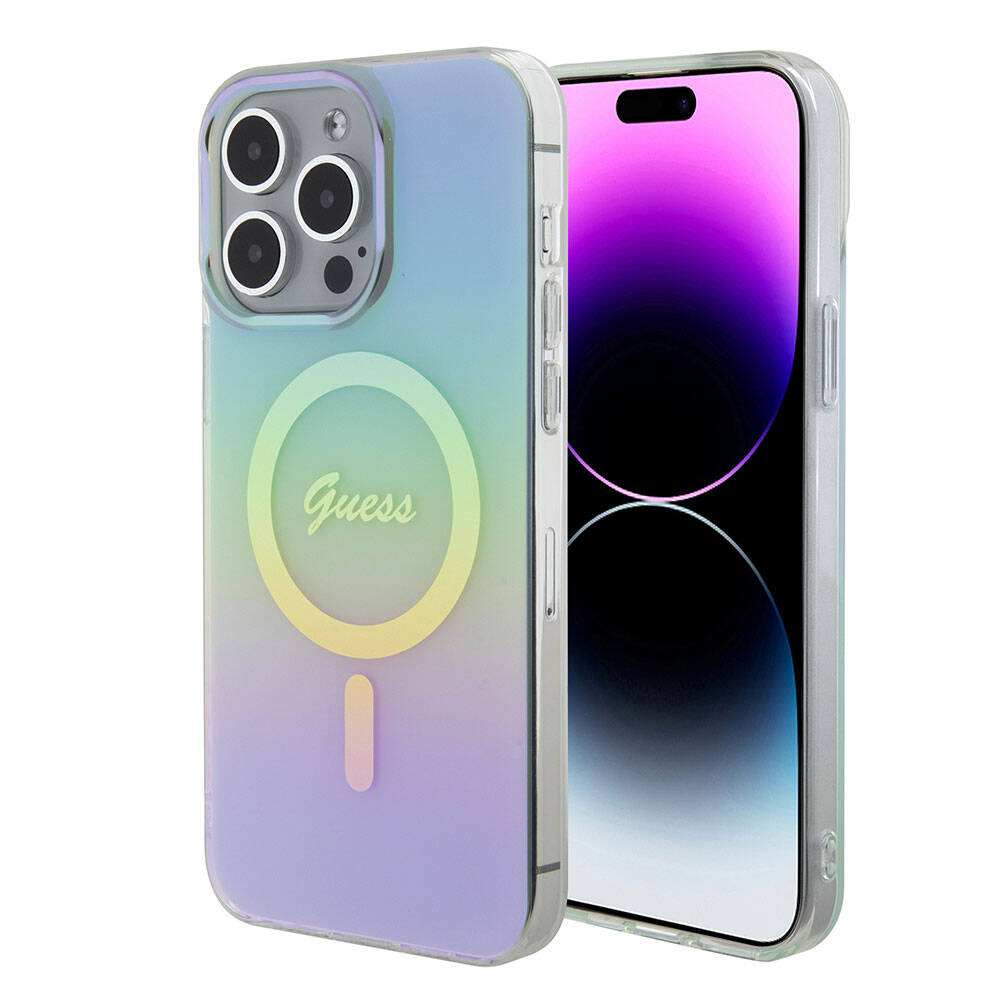 MagSafe cover til Apple iPhone 15 Pro Max, Guess, IML Iridescent, Turkis