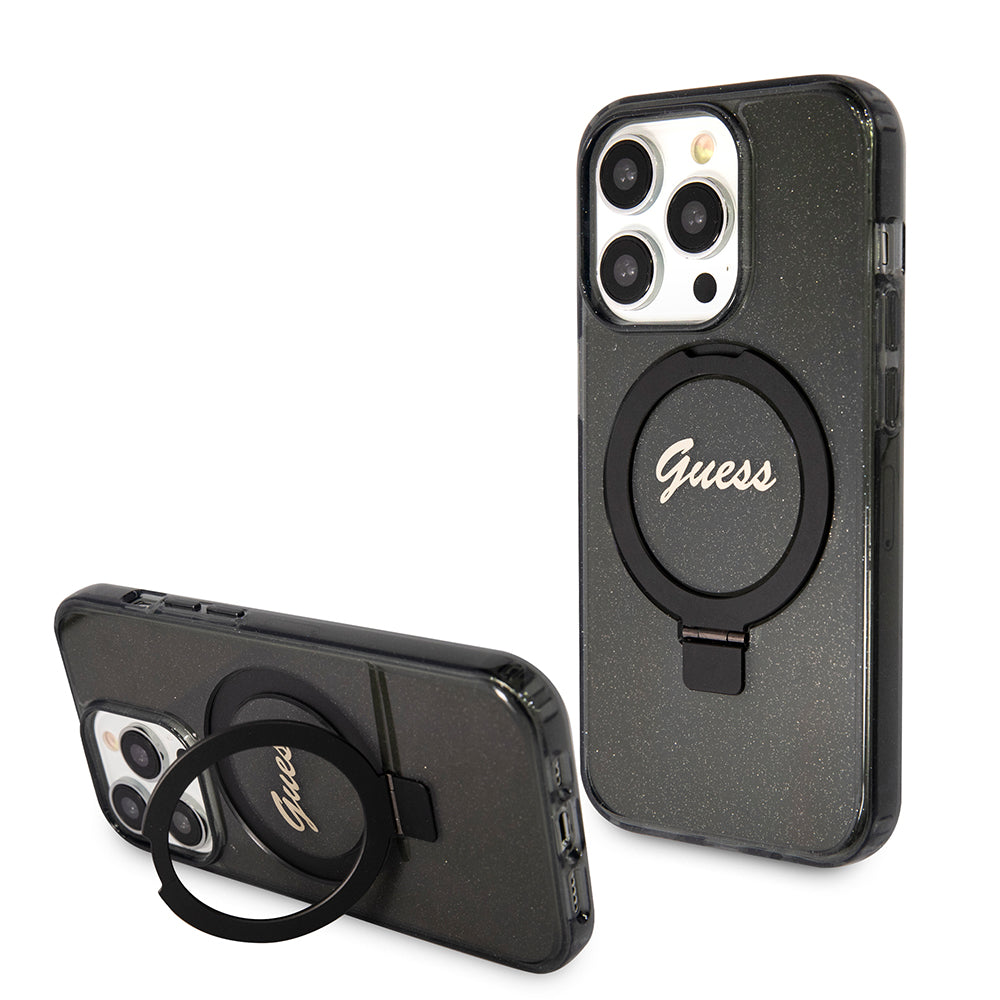 MagSafe cover til Apple iPhone 15 Pro Max, Guess, IML Ring Stand Glitter, Sort