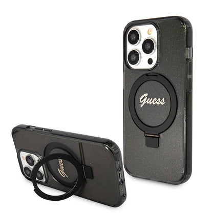 MagSafe cover til Apple iPhone 15 Pro Max, Guess, IML Ring Stand Glitter, Sort