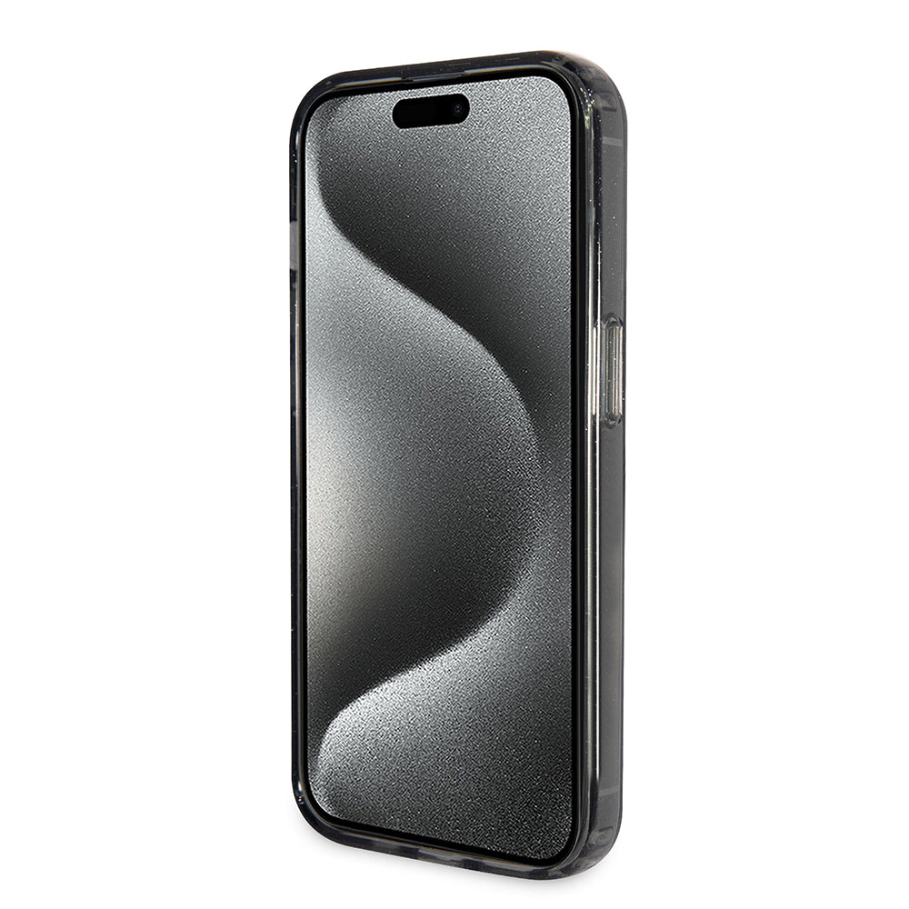 MagSafe cover til Apple iPhone 15 Pro Max, Guess, IML Ring Stand Glitter, Sort
