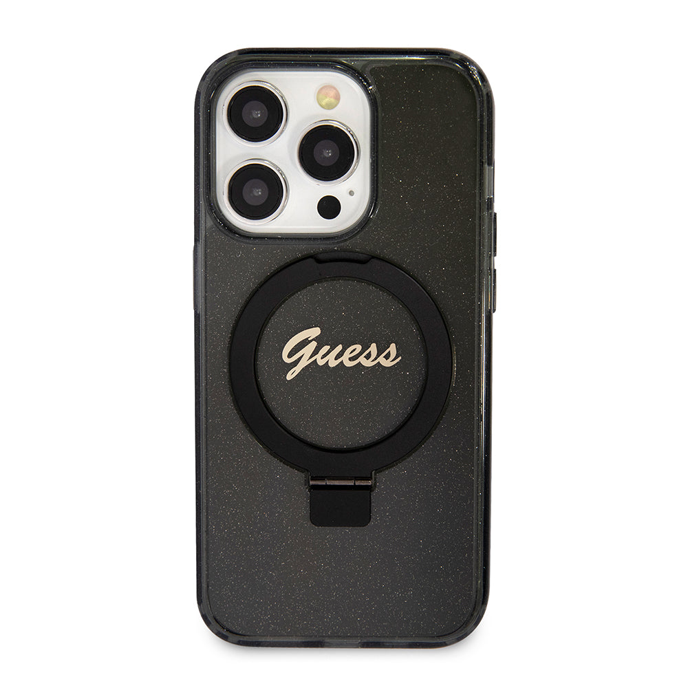 MagSafe cover til Apple iPhone 15 Pro Max, Guess, IML Ring Stand Glitter, Sort