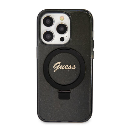 MagSafe cover til Apple iPhone 15 Pro Max, Guess, IML Ring Stand Glitter, Sort