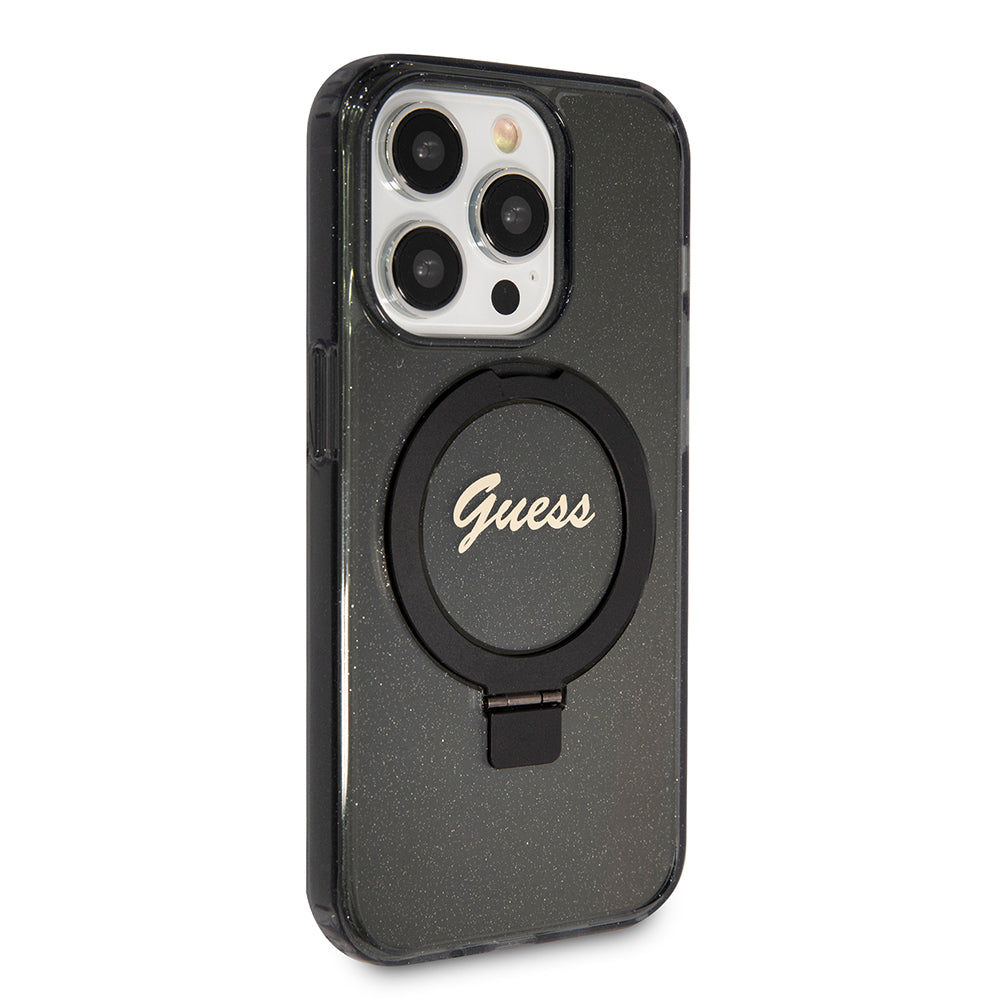 MagSafe cover til Apple iPhone 15 Pro Max, Guess, IML Ring Stand Glitter, Sort