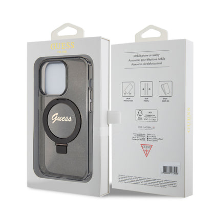 MagSafe cover til Apple iPhone 15 Pro Max, Guess, IML Ring Stand Glitter, Sort