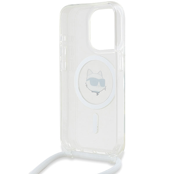 MagSafe cover til Apple iPhone 15 Pro Max, Karl Lagerfeld, IML Crossbody Choupette's Head with Strap, Transparent