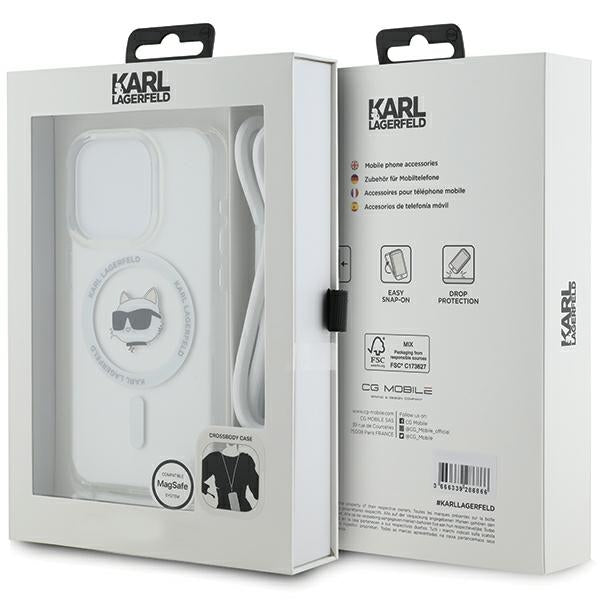 MagSafe cover til Apple iPhone 15 Pro Max, Karl Lagerfeld, IML Crossbody Choupette's Head with Strap, Transparent
