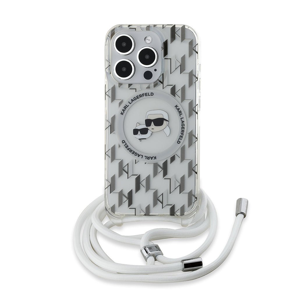 MagSafe cover til Apple iPhone 15 Pro Max, Karl Lagerfeld, IML Crossbody Monogram Karl & Choupette's Heads, Transparent