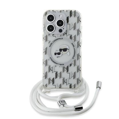 MagSafe cover til Apple iPhone 15 Pro Max, Karl Lagerfeld, IML Crossbody Monogram Karl & Choupette's Heads, Transparent