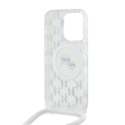 MagSafe cover til Apple iPhone 15 Pro Max, Karl Lagerfeld, IML Crossbody Monogram Karl & Choupette's Heads, Transparent