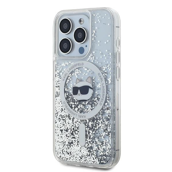 MagSafe Case for Apple iPhone 15 Pro Max, Karl Lagerfeld, Liquid Glitter Choupette Head, Transparent
