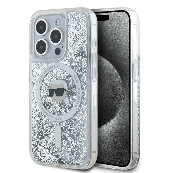 MagSafe cover til Apple iPhone 15 Pro Max, Karl Lagerfeld, Liquid Glitter Karl's Head, Transparent