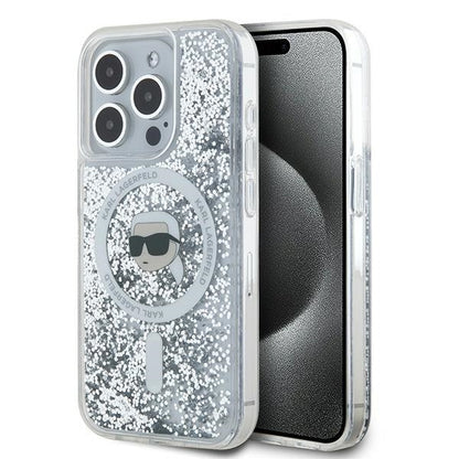 MagSafe cover til Apple iPhone 15 Pro Max, Karl Lagerfeld, Liquid Glitter Karl's Head, Transparent