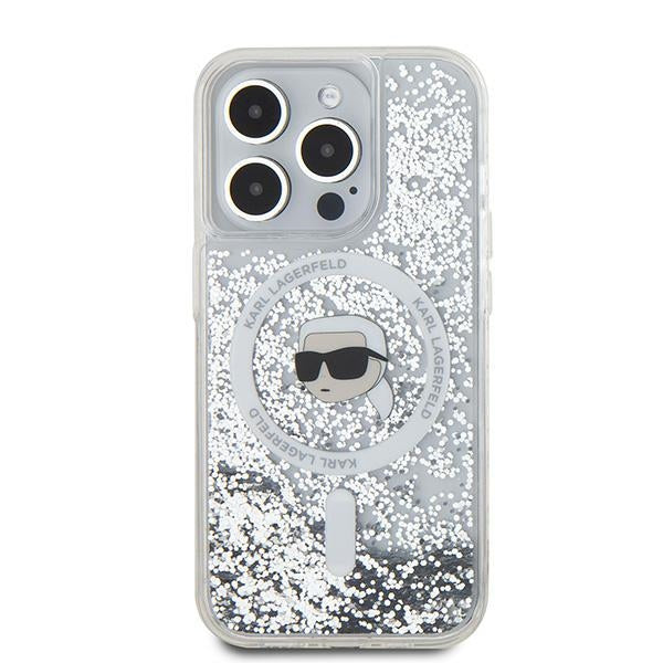 MagSafe cover til Apple iPhone 15 Pro Max, Karl Lagerfeld, Liquid Glitter Karl's Head, Transparent