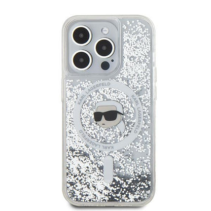 MagSafe cover til Apple iPhone 15 Pro Max, Karl Lagerfeld, Liquid Glitter Karl's Head, Transparent