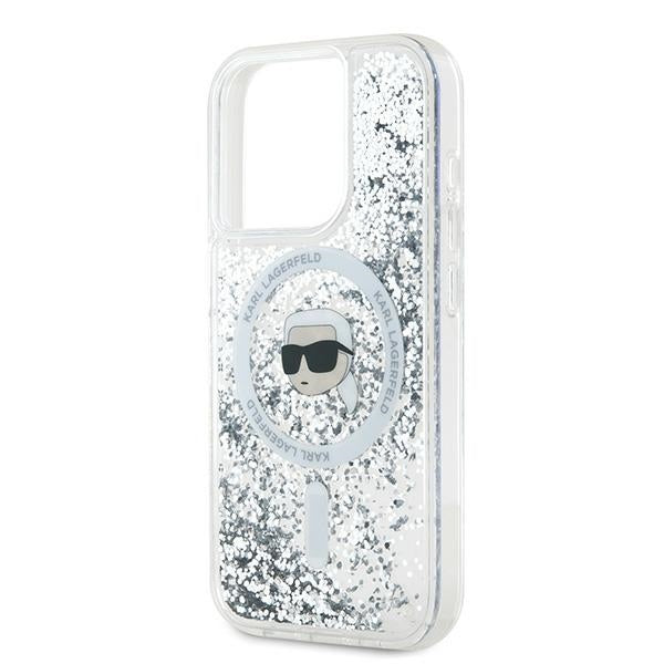 MagSafe cover til Apple iPhone 15 Pro Max, Karl Lagerfeld, Liquid Glitter Karl's Head, Transparent