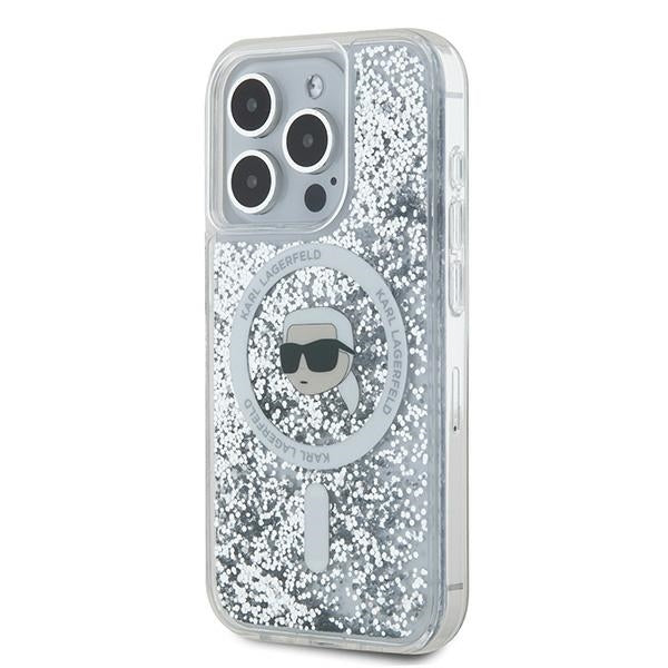 MagSafe cover til Apple iPhone 15 Pro Max, Karl Lagerfeld, Liquid Glitter Karl's Head, Transparent