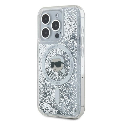 MagSafe cover til Apple iPhone 15 Pro Max, Karl Lagerfeld, Liquid Glitter Karl's Head, Transparent