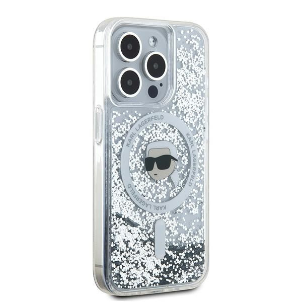 MagSafe cover til Apple iPhone 15 Pro Max, Karl Lagerfeld, Liquid Glitter Karl's Head, Transparent