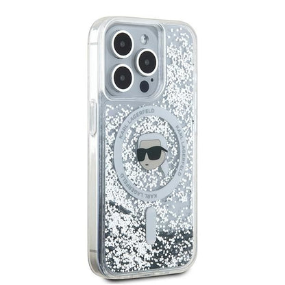 MagSafe cover til Apple iPhone 15 Pro Max, Karl Lagerfeld, Liquid Glitter Karl's Head, Transparent