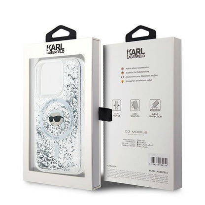 MagSafe cover til Apple iPhone 15 Pro Max, Karl Lagerfeld, Liquid Glitter Karl's Head, Transparent