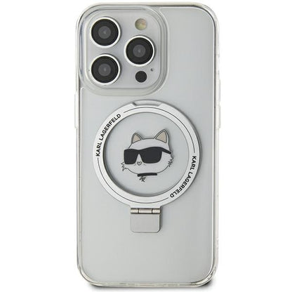 MagSafe Case for Apple iPhone 15 Pro Max, Karl Lagerfeld, Ring Stand Choupette's Head, White