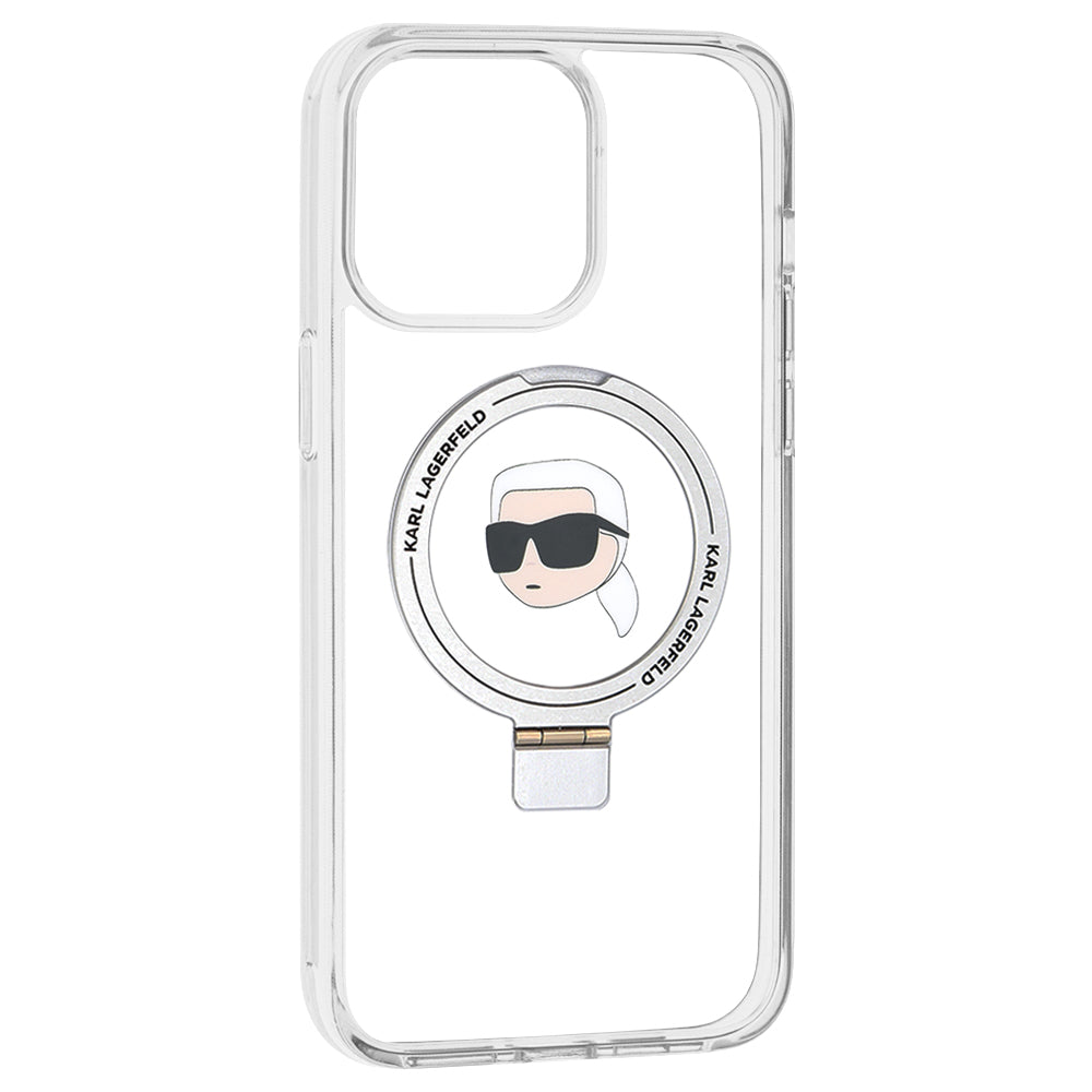MagSafe cover til Apple iPhone 15 Pro Max, Karl Lagerfeld, Ring Stand Karl's Head, Hvid