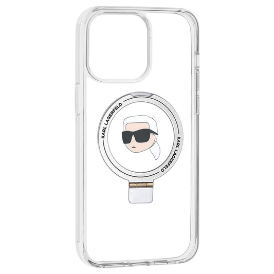 MagSafe cover til Apple iPhone 15 Pro Max, Karl Lagerfeld, Ring Stand Karl's Head, Hvid