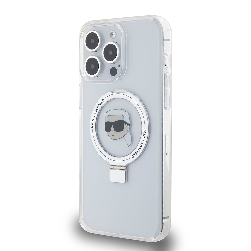 MagSafe cover til Apple iPhone 15 Pro Max, Karl Lagerfeld, Ring Stand Karl's Head, Hvid