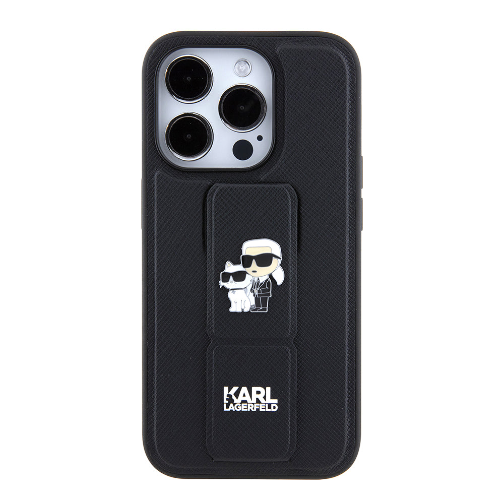 MagSafe cover til Apple iPhone 15 Pro Max, Karl Lagerfeld, Saffiano Gripstand Karl & Choupette, Sort