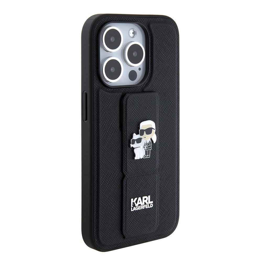 MagSafe cover til Apple iPhone 15 Pro Max, Karl Lagerfeld, Saffiano Gripstand Karl & Choupette, Sort