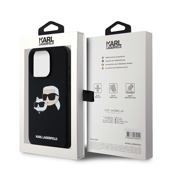 MagSafe Case for Apple iPhone 15 Pro Max, Karl Lagerfeld, Karl & Choupette Silicone, Black
