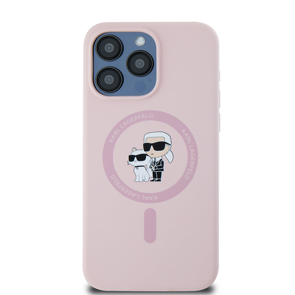 MagSafe cover til Apple iPhone 15 Pro Max, Karl Lagerfeld, Silicone Ring Karl & Choupette, Pink