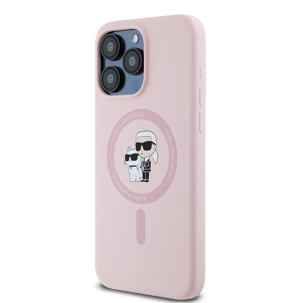 MagSafe cover til Apple iPhone 15 Pro Max, Karl Lagerfeld, Silicone Ring Karl & Choupette, Pink