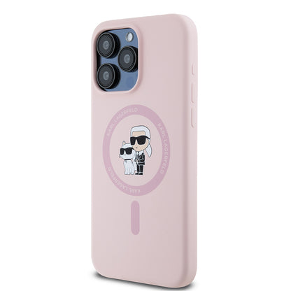 MagSafe cover til Apple iPhone 15 Pro Max, Karl Lagerfeld, Silicone Ring Karl & Choupette, Pink