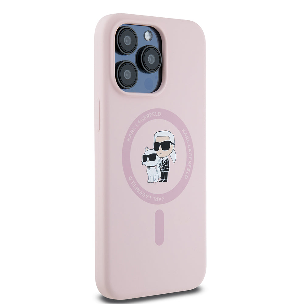 MagSafe cover til Apple iPhone 15 Pro Max, Karl Lagerfeld, Silicone Ring Karl & Choupette, Pink