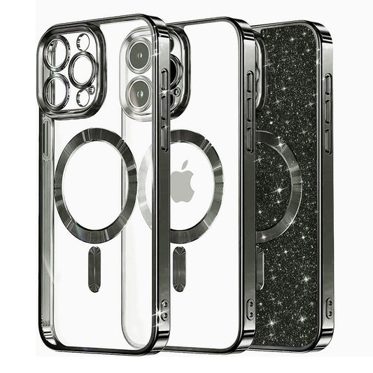 MagSafe-etui til Apple iPhone 15 Pro Max, Techsuit, Luxury Glitter, Sort