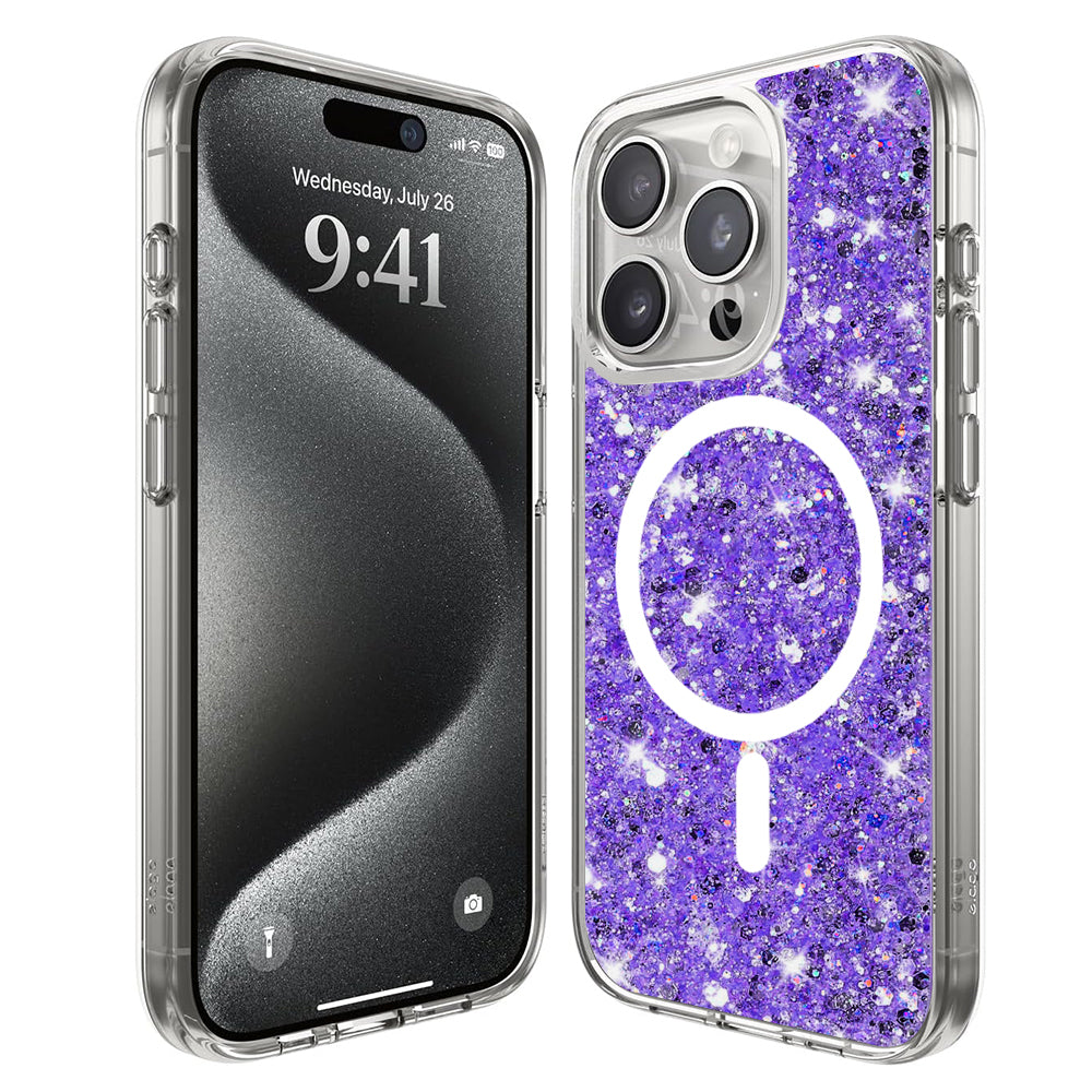MagSafe-etui til Apple iPhone 15 Pro, Techsuit, Sparkly Glitter, Lilla
