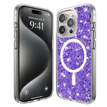 MagSafe-etui til Apple iPhone 15 Pro, Techsuit, Sparkly Glitter, Lilla