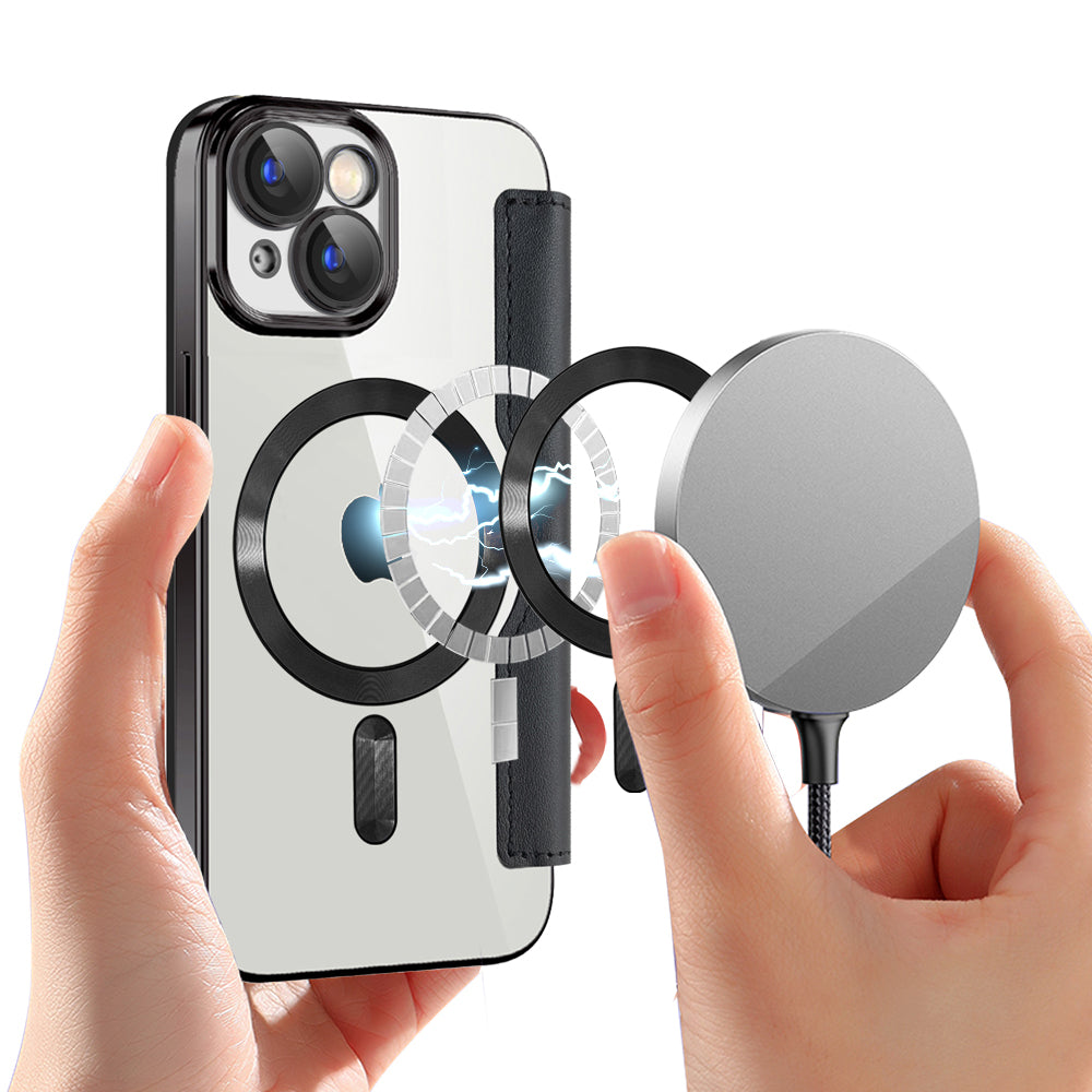 MagSafe-etui til Apple iPhone 15, Techsuit, SmartMag Book, Sort