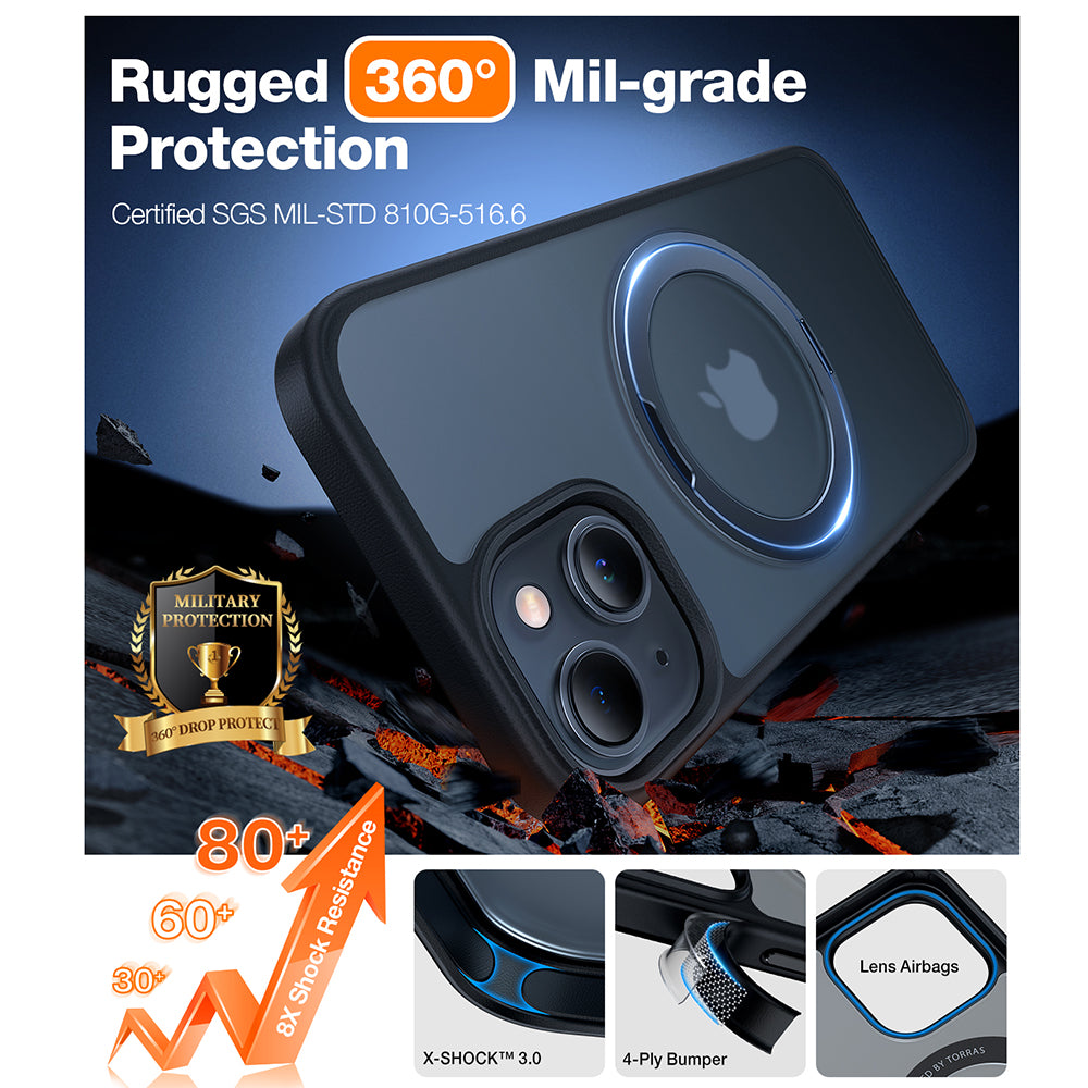 MagSafe cover til Apple iPhone 15, Torras, Ostand Pro, Sort