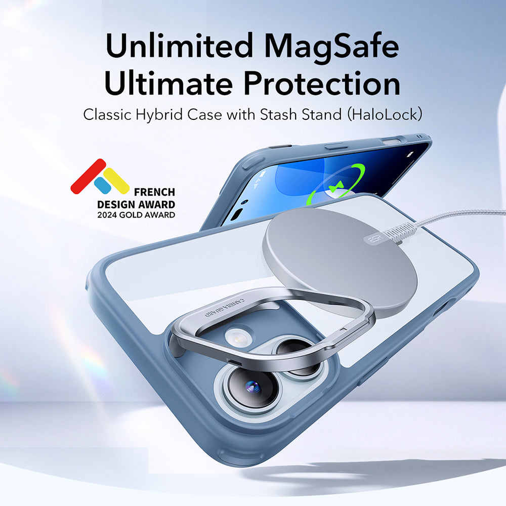 MagSafe cover til Apple iPhone 16, ESR, Classic Hybrid Kickstand, Transparent Blå