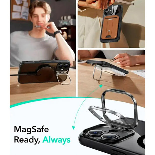 MagSafe cover til Apple iPhone 16, ESR, Classic Hybrid Kickstand Slide, Sort Transparent