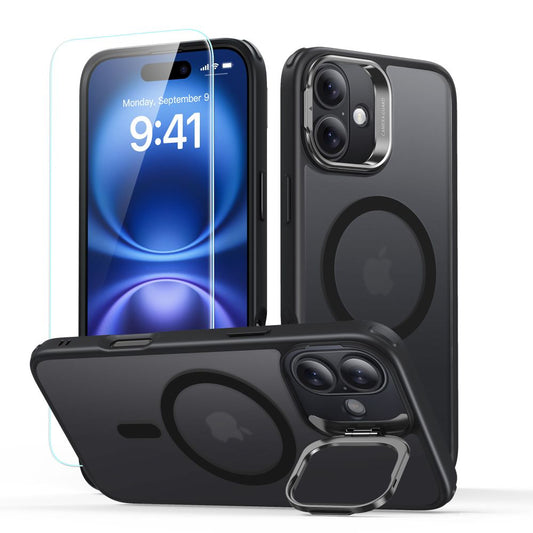 MagSafe cover til Apple iPhone 16, ESR, Classic Hybrid Kickstand med skærmbeskytter, Satin Sort