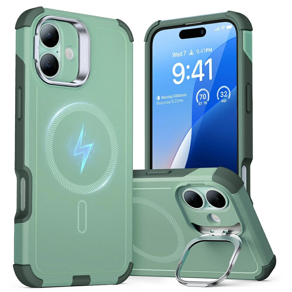 MagSafe cover til Apple iPhone 16, ESR, Cyber Armor Kickstand, Grøn