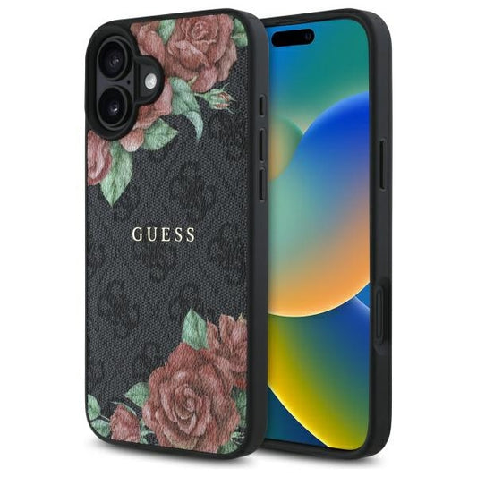 MagSafe cover til Apple iPhone 16, Guess, 4G Flowers Print, Sort